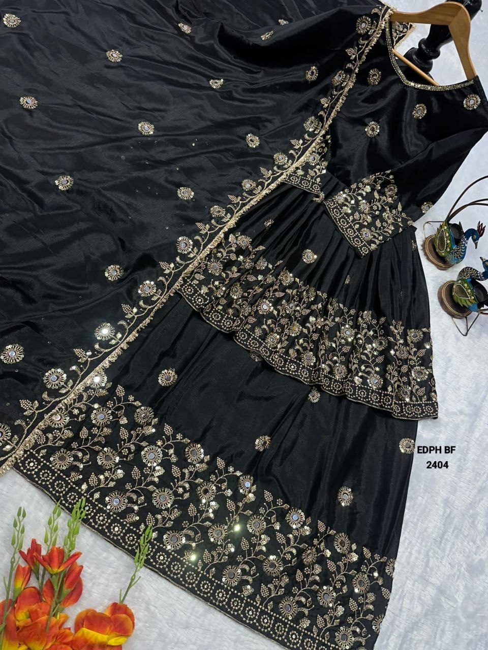 Gold Embroidery Black Lehenga